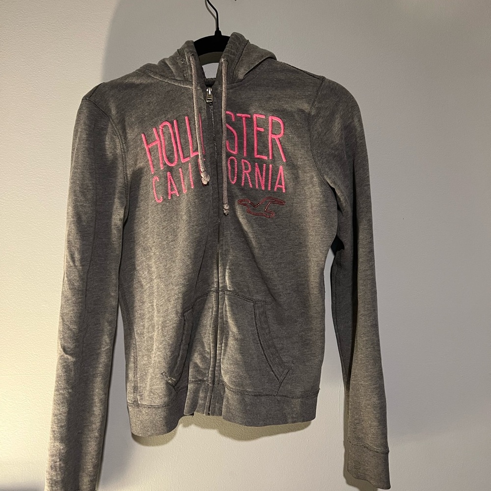 Hollister Gray Hoodie with Pink lettering